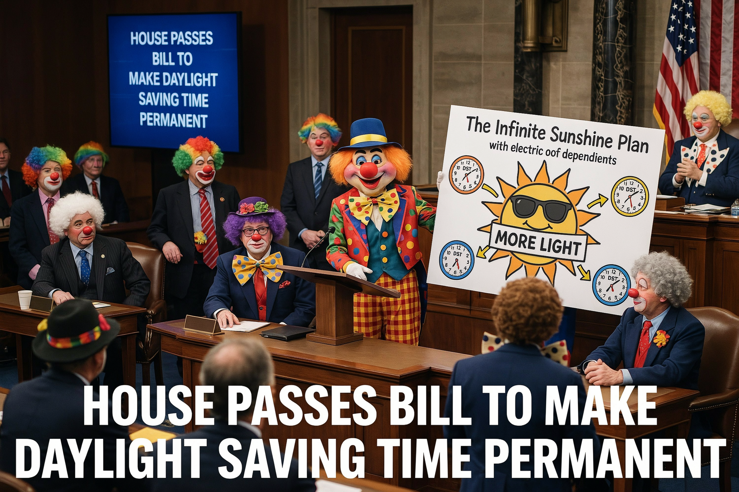 Clown House passes bill to make daylight saving time permanent